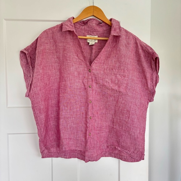 Rachel Zoe Tops - Rachel Zoe LINEN Short Sleeve Button Up Cropped Blouse Women’s Size XL